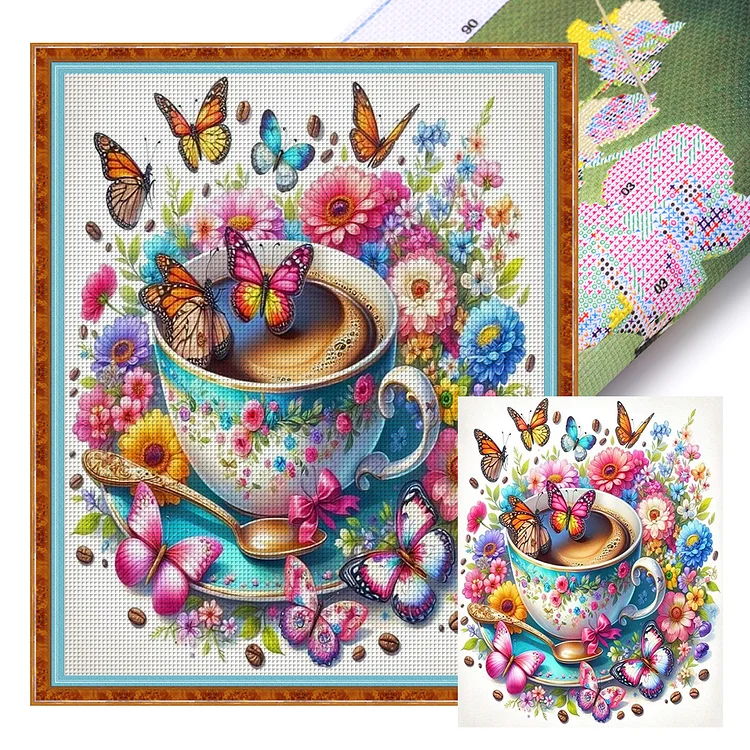 Flower Butterfly Coffee (40*50cm) 11CT Stamped Cross Stitch gbfke