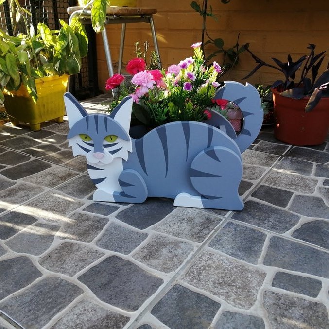 Blue and white Cat Planter