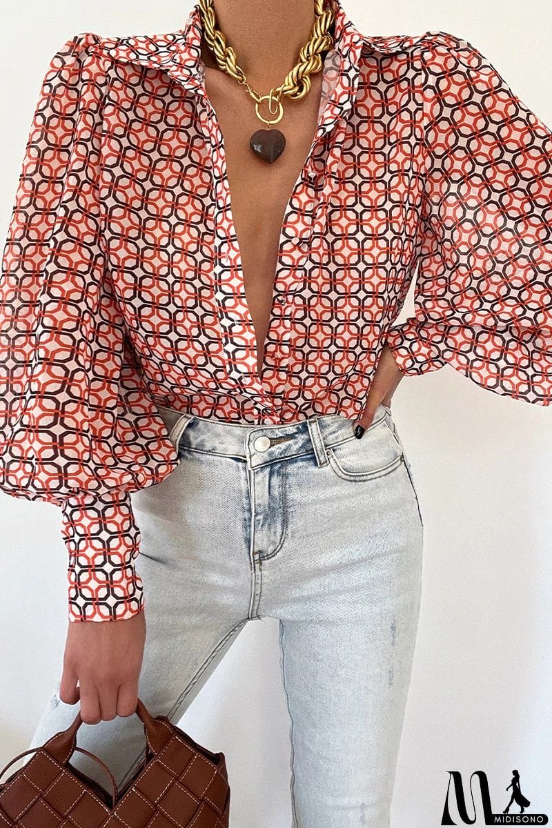 MidiSono - Elegant Floral Patchwork Turndown Collar Tops