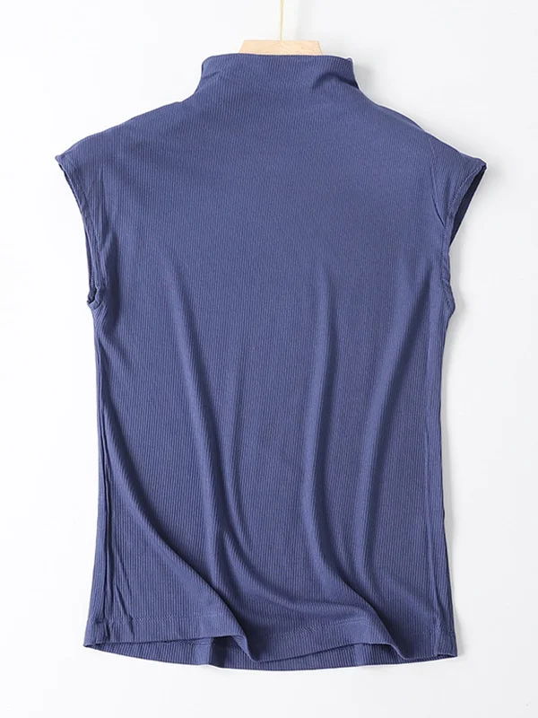 Simple Solid Color Sleeveless Casual High-Neck Vest