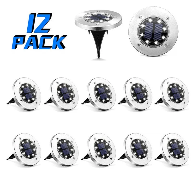 4 Packs 8 LED Solar Powered Disk Ground Lights Outdoor Waterproof