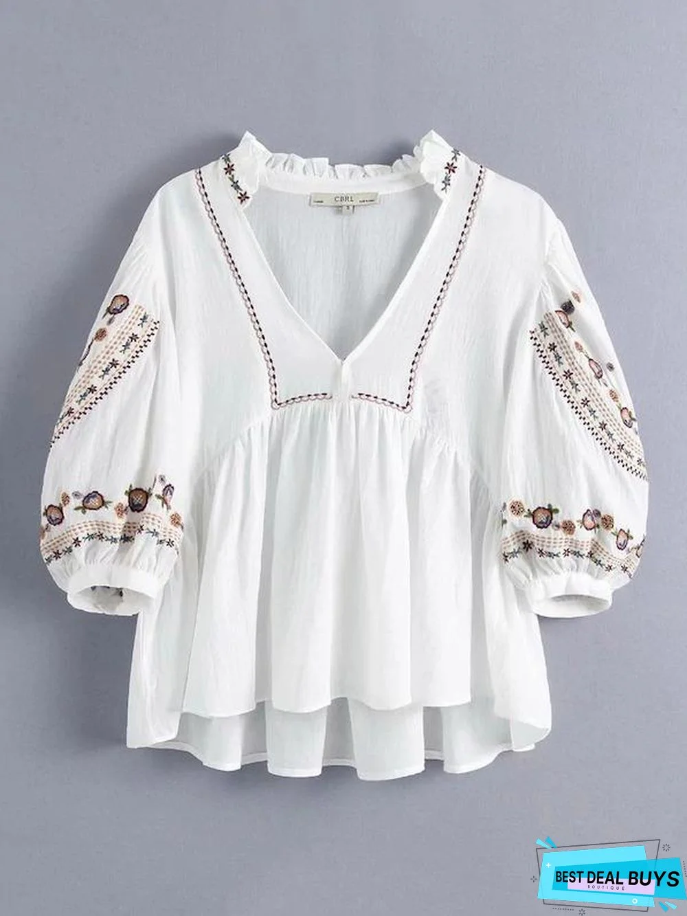 Floral Embroidery Peplum Blouse
