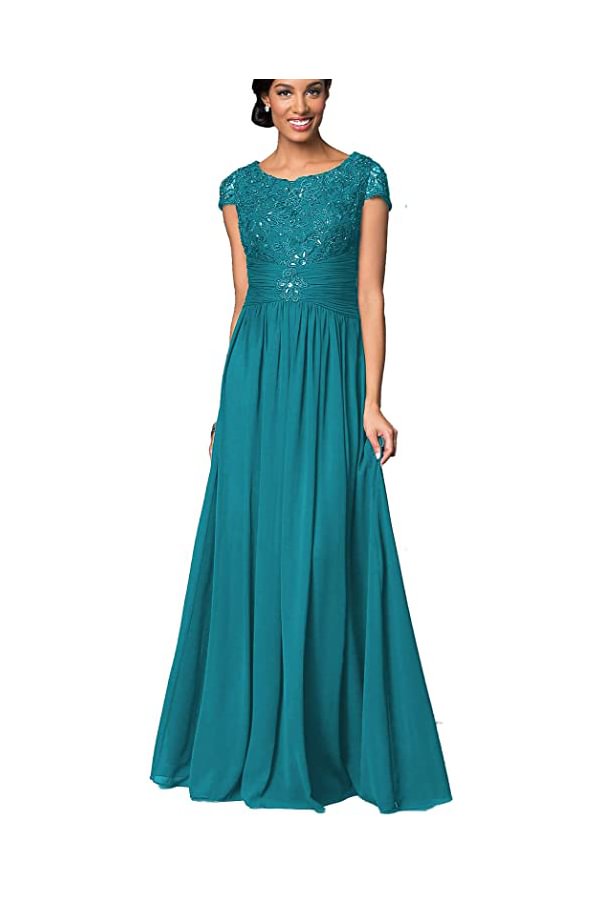 Cap Sleeve Appliques Mother of the Bride Dress P040