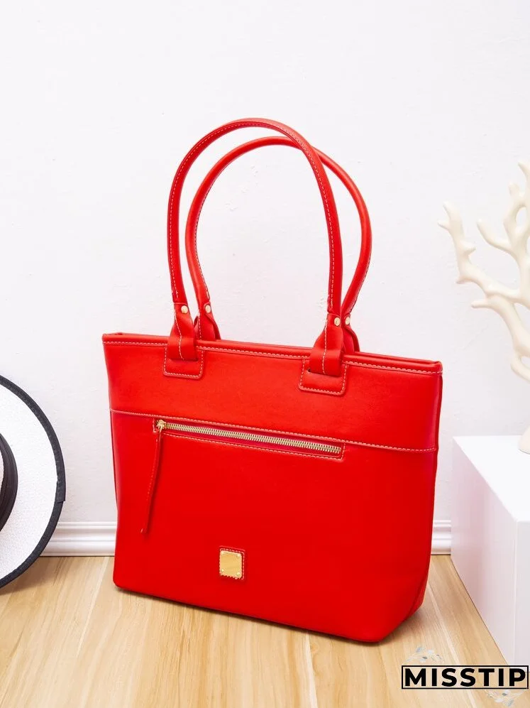 Patch Detail Shoulder Tote Bag