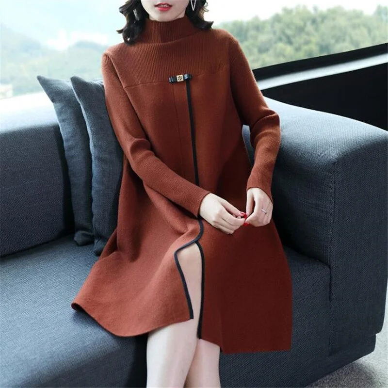 2021 Pullover Autumn And Winter New Korean Women's Long Section Lazy Wind Lady Loose Long-sleeved Sweater Dress