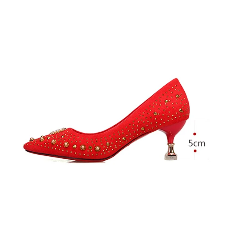 Lucyever 2020 Spring Summer Crystal Wedding Shoes Woman Pumps Sexy Ladies High Heels Fashion Party Women Thin Heels Red 5cm 7cm