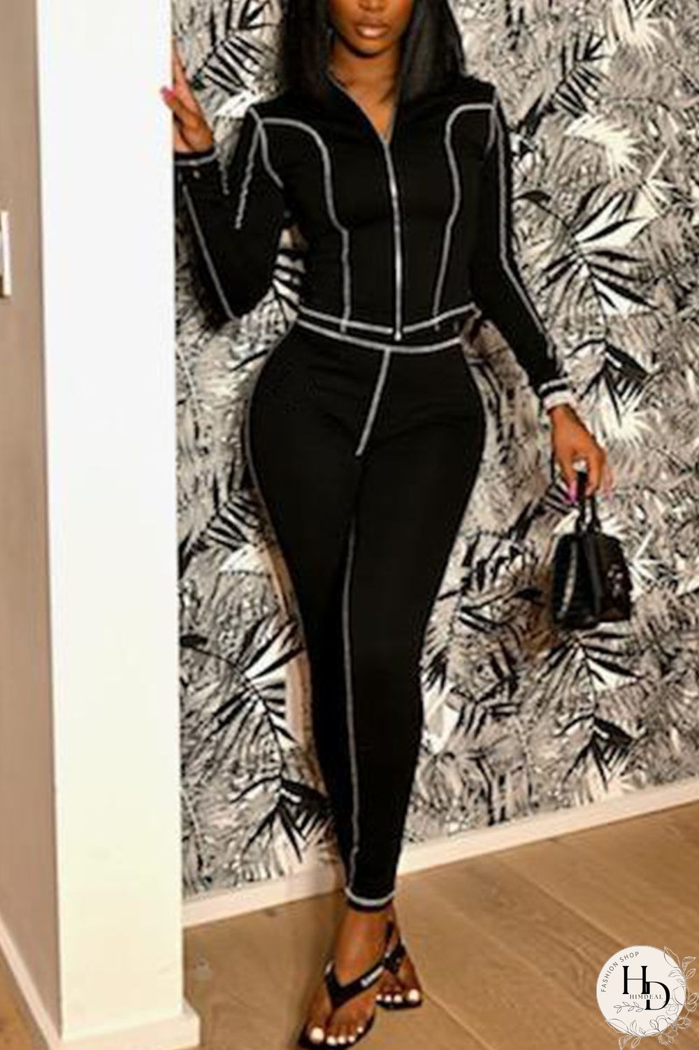 Black Casual Solid Split Joint O Neck Long Sleeve Two Pieces