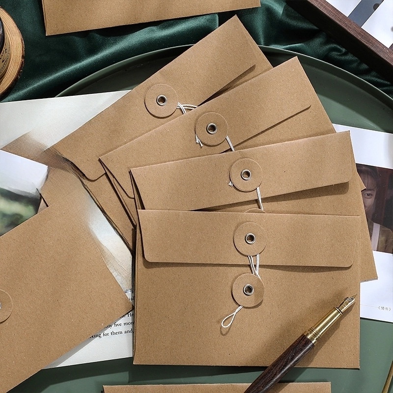 Ins Simple Retro File Bag Style Strap Kraft Paper Envelope Buggy Bag Winding Strap Envelope Bag Stationery T