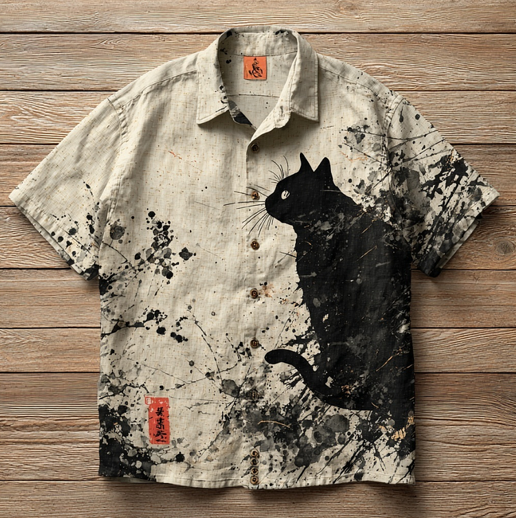 VChics Japanese Art Style: Fun Animal And Plant Elements Combined With Retro Cotton And Linen Short-sleeve Shirt