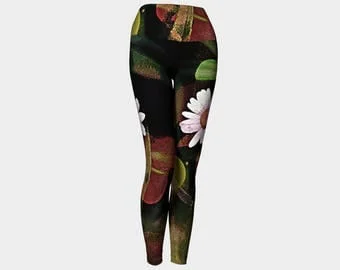 Pornhint Leggings Tights Flower Yoga Pants, Fold-over Leggings Boho Flower Art - Dawn Mercer Designer Wear