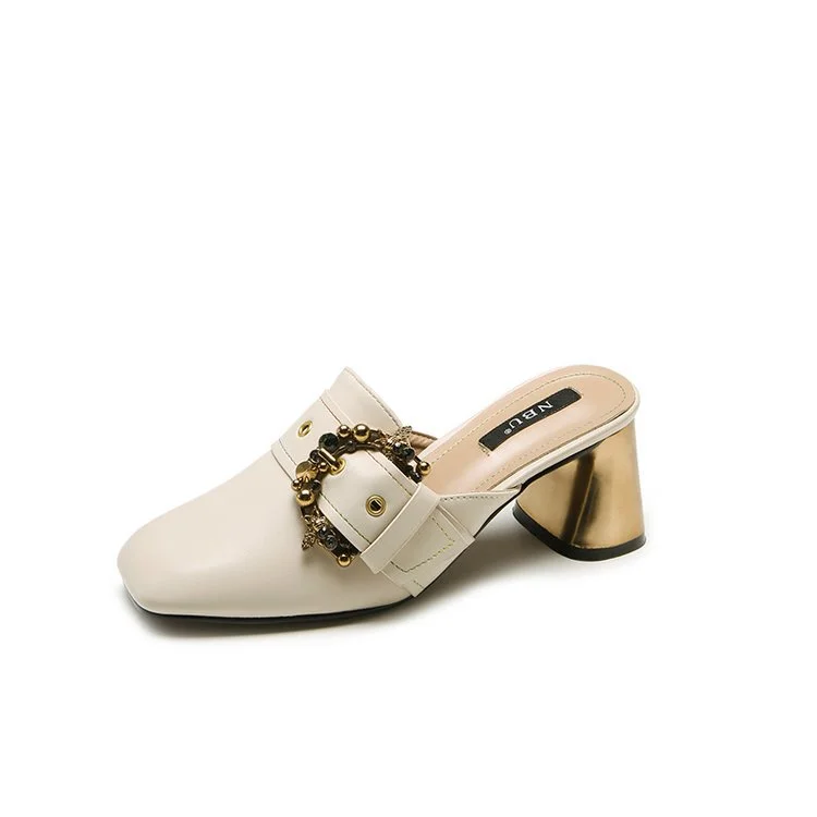 Breakj Slippers Women Wear The New Korean Version Of Fashion Baotou Diamond Thick Heels Muller Shoes Fashion Flip-Flops In Spring And Summer 2024