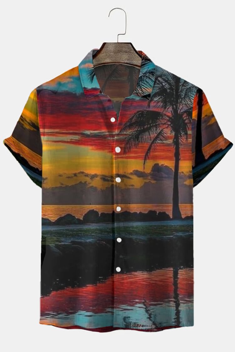 Beach Vacation Palm Print Short Sleeve Shirt