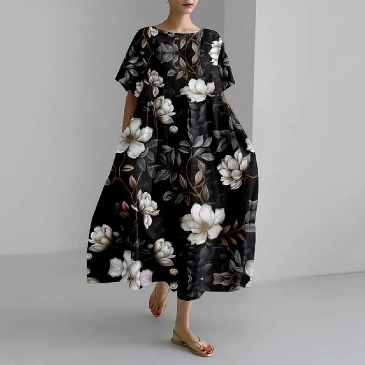 Women'S Camellia Art Round Neck Dress