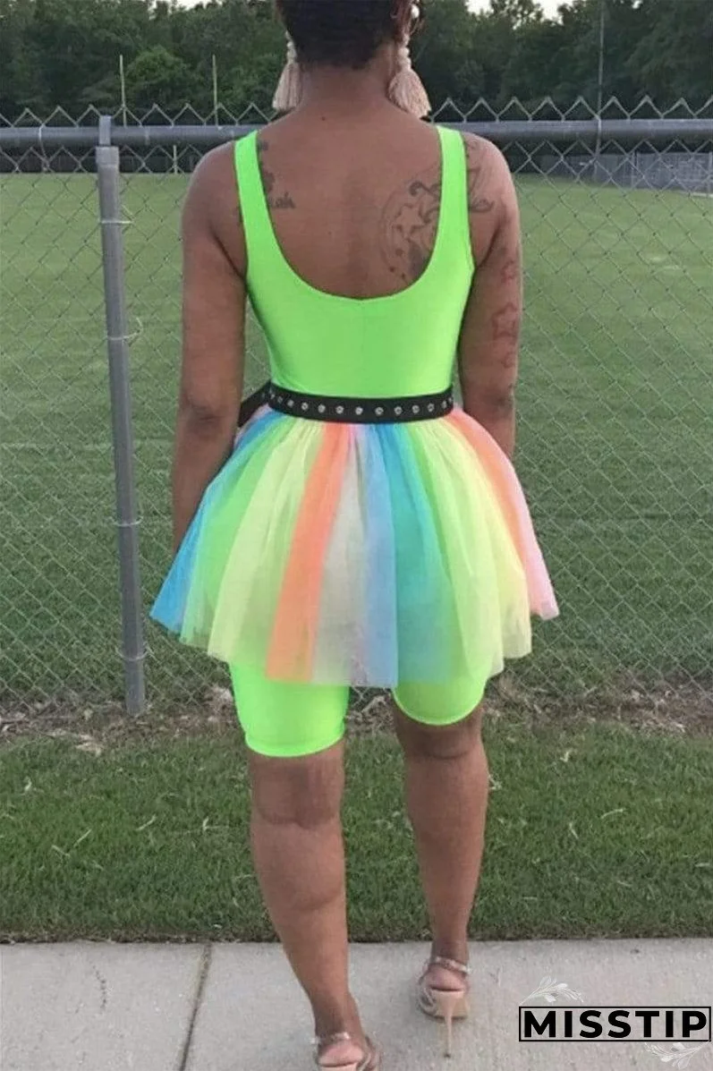 Sexy Mesh Stitching Sling Romper（With Belt）