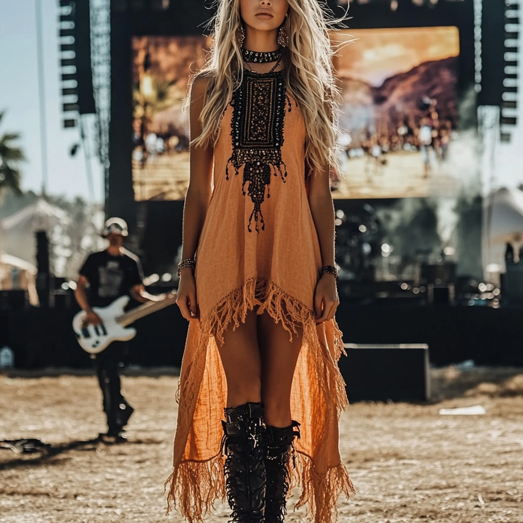  Bohemian Fringe Maxi Dress with Embroidered Detailing