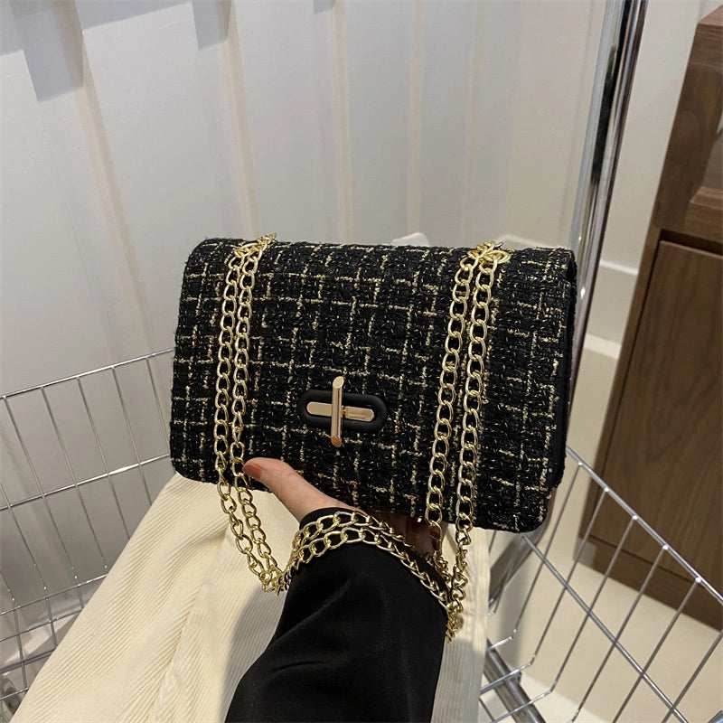 Women’s Small Pu Leather Color Block Streetwear Square Flip Cover Shoulder Bag