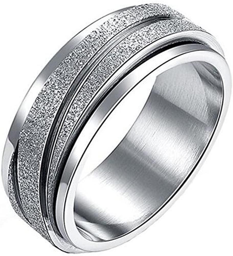 JAJAFOOK 8MM Unisex Stainless Steel Finger Spinner Gear Silver Brushed Matte Rings,Wedding Rings