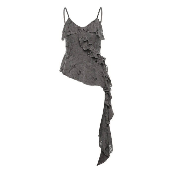 Aiertu dress to impress outfits Waste Soil Style Unique Chic Distressed Handmade Worn Camisole Women's Summer Ruffled Stitching Irregular Top aiertu