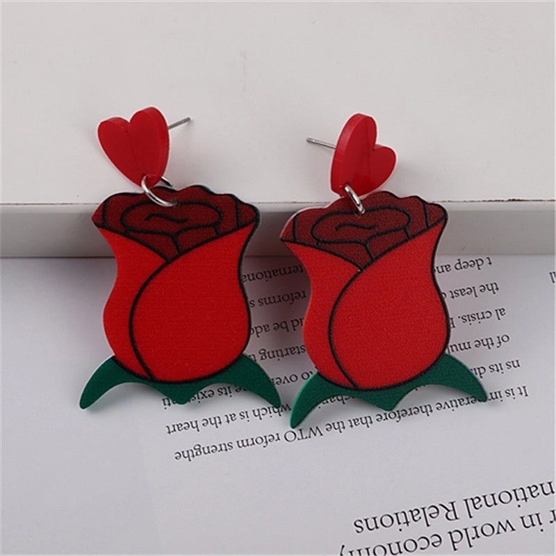 1 Pair Cute Bear Heart Shape Rose Arylic Christmas Valentine’s Day Women’s Drop Earrings