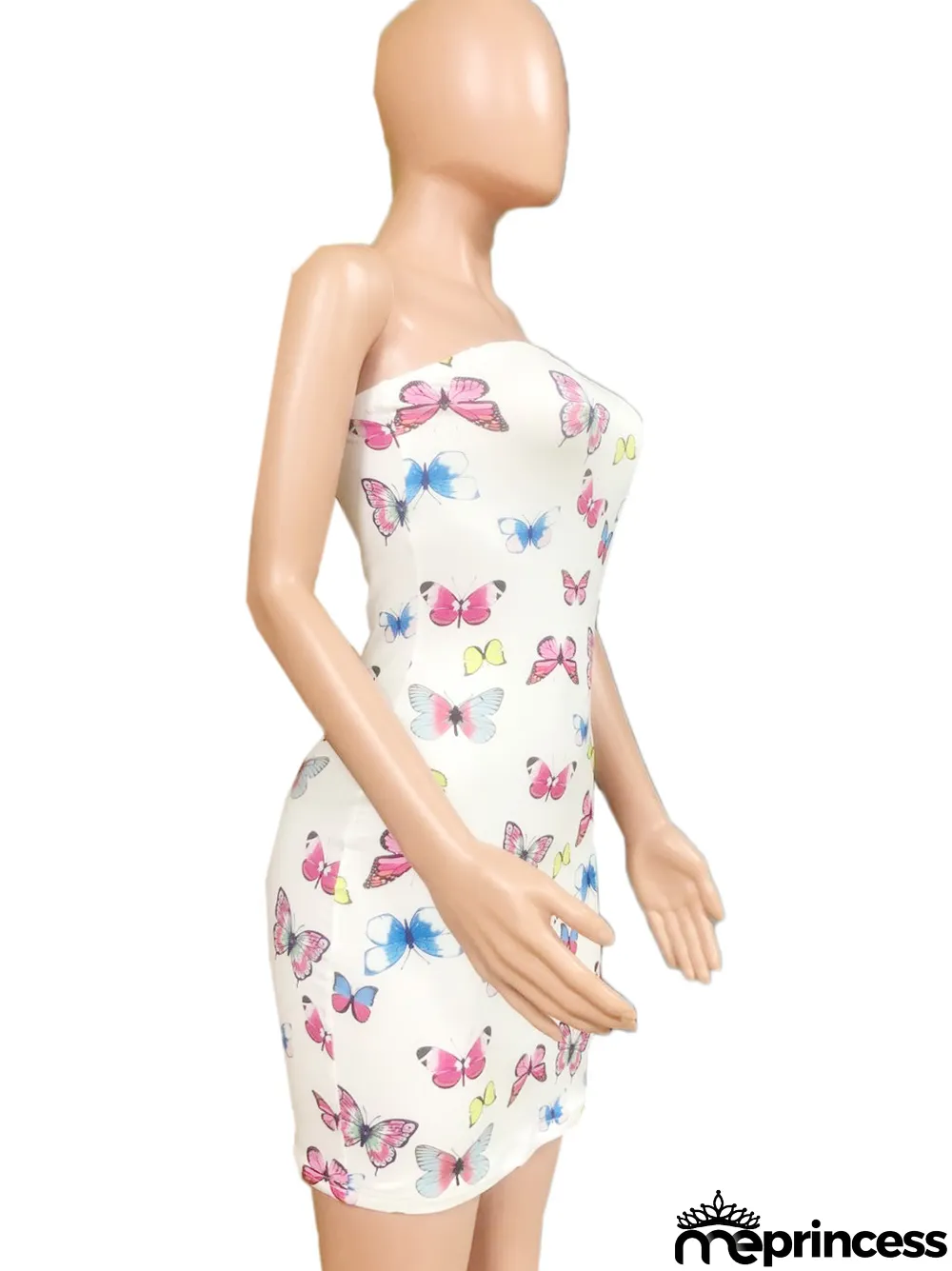 Butterfly Print Tube Top Slim Fit Dress