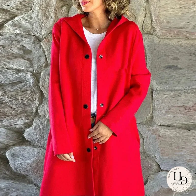 Fashion Hooded Long Sleeve Solid Color Coats