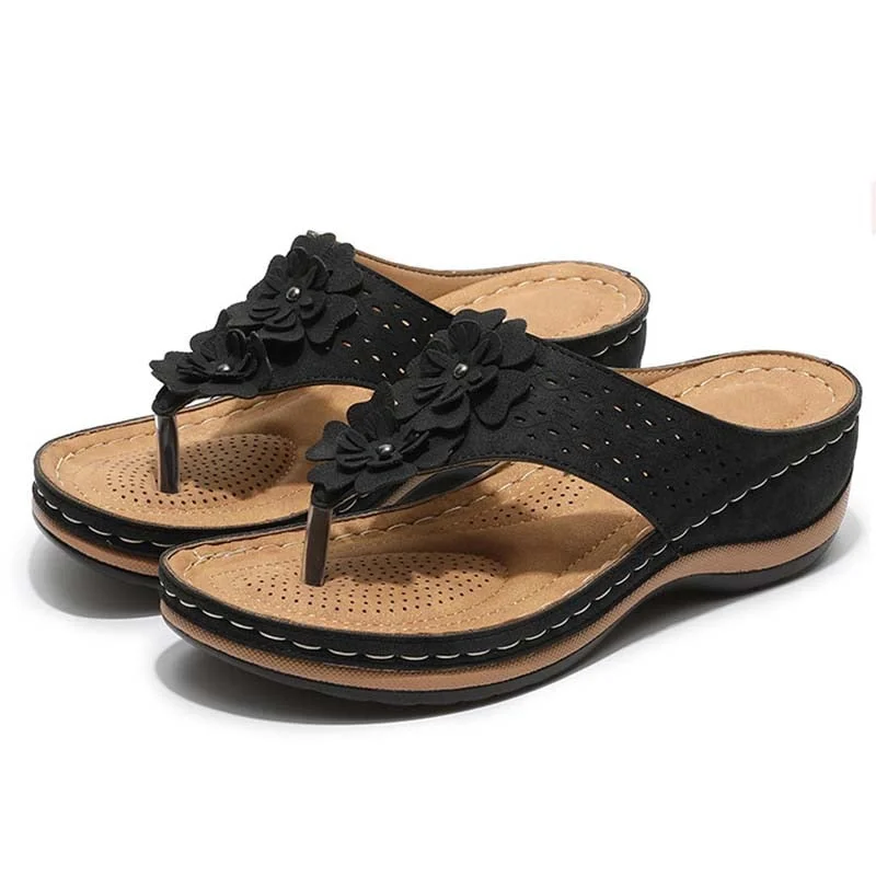 Women Sandals Soft Bottom Wedges Shoes For Summer Sandals Heels Flip Flops Flower Platform Sandalias Mujer Wedge Heel Slippers