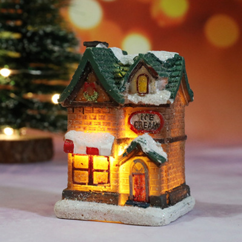 Tegooe Hand-Painted Christmas Village House LED Light Decoration - Resin Ornament