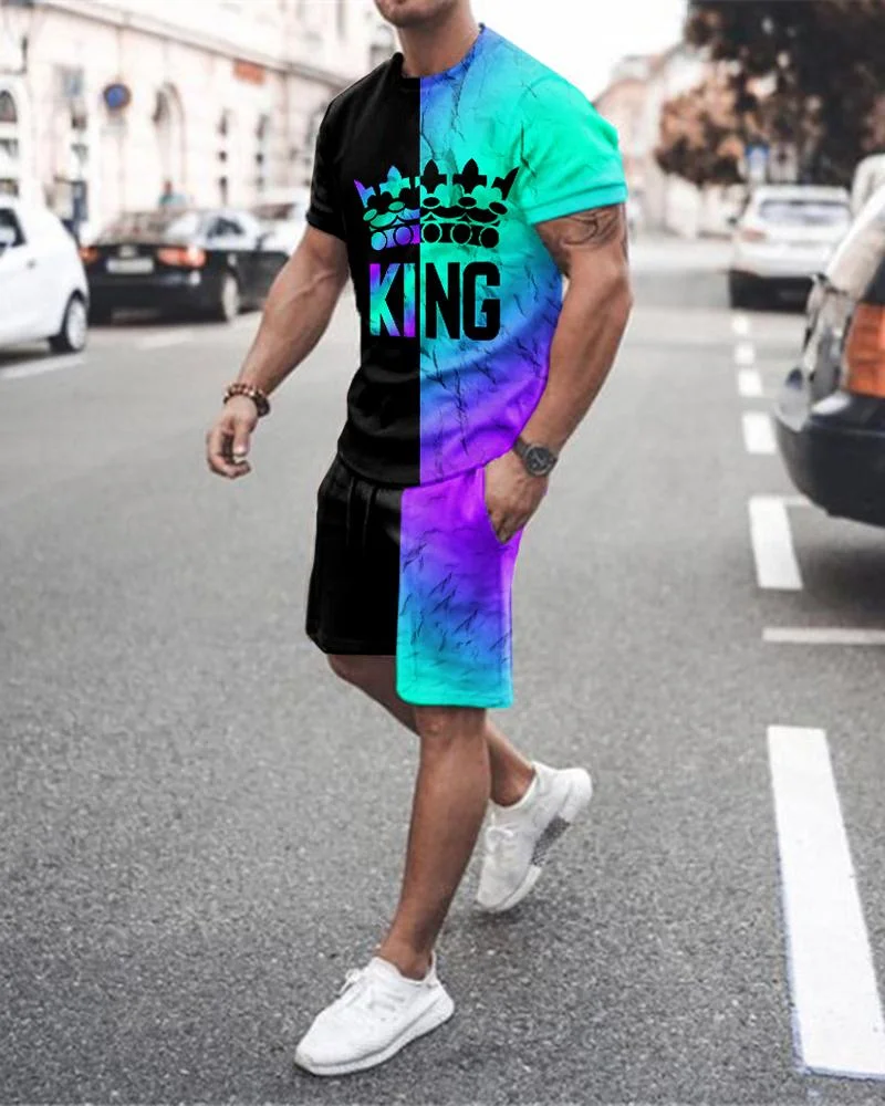 Men's KING Printed Casual Short Sleeve Suit
