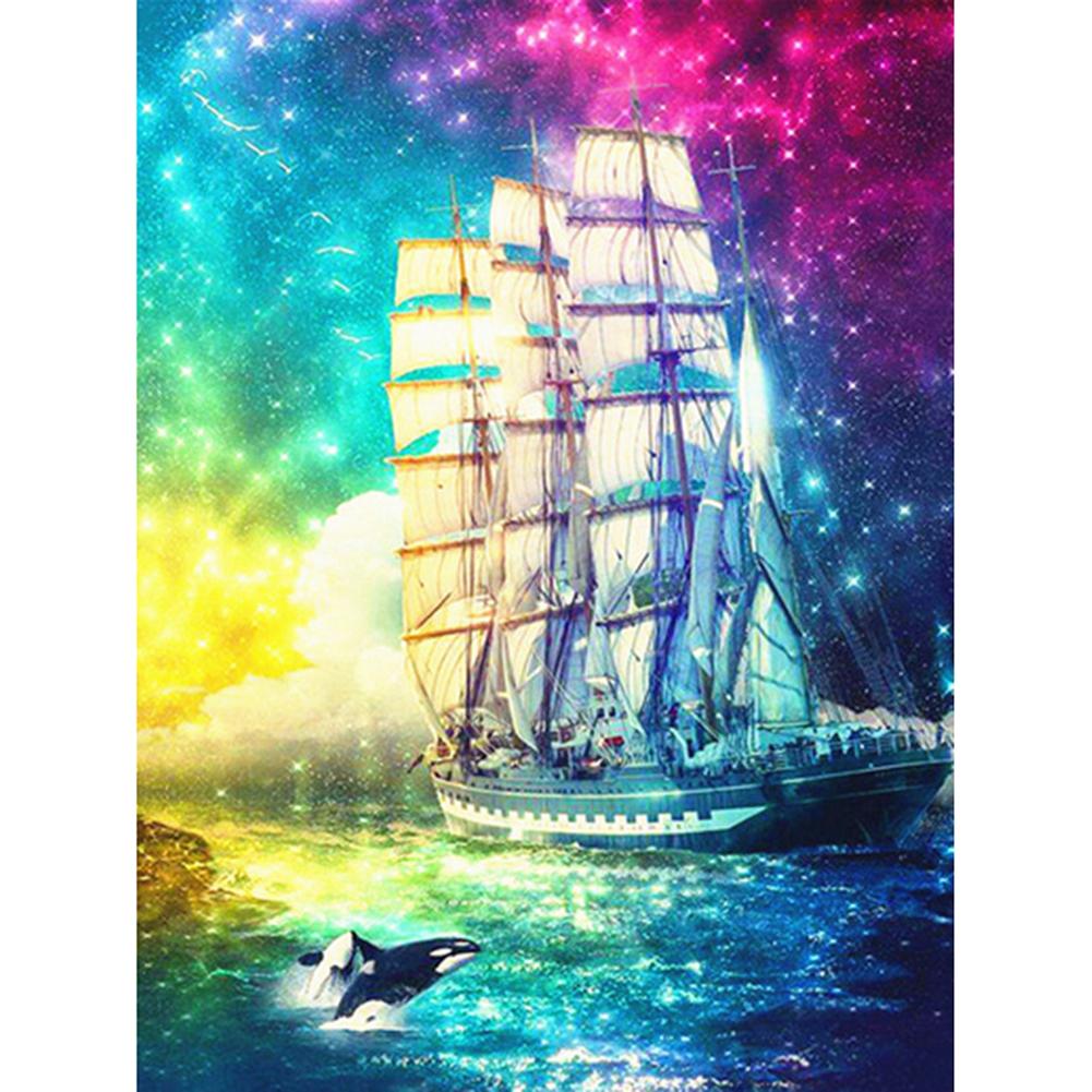 

40x50cm Round Drill Diamond Painting-Color Sailboat, 501 Original