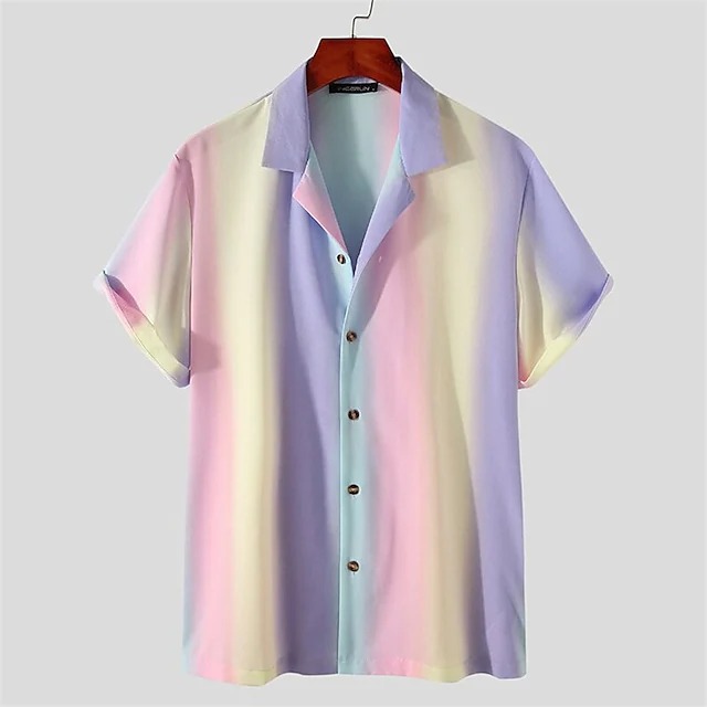 Hawaiian Rainbow Men's Short Sleeve Lapel Shirt