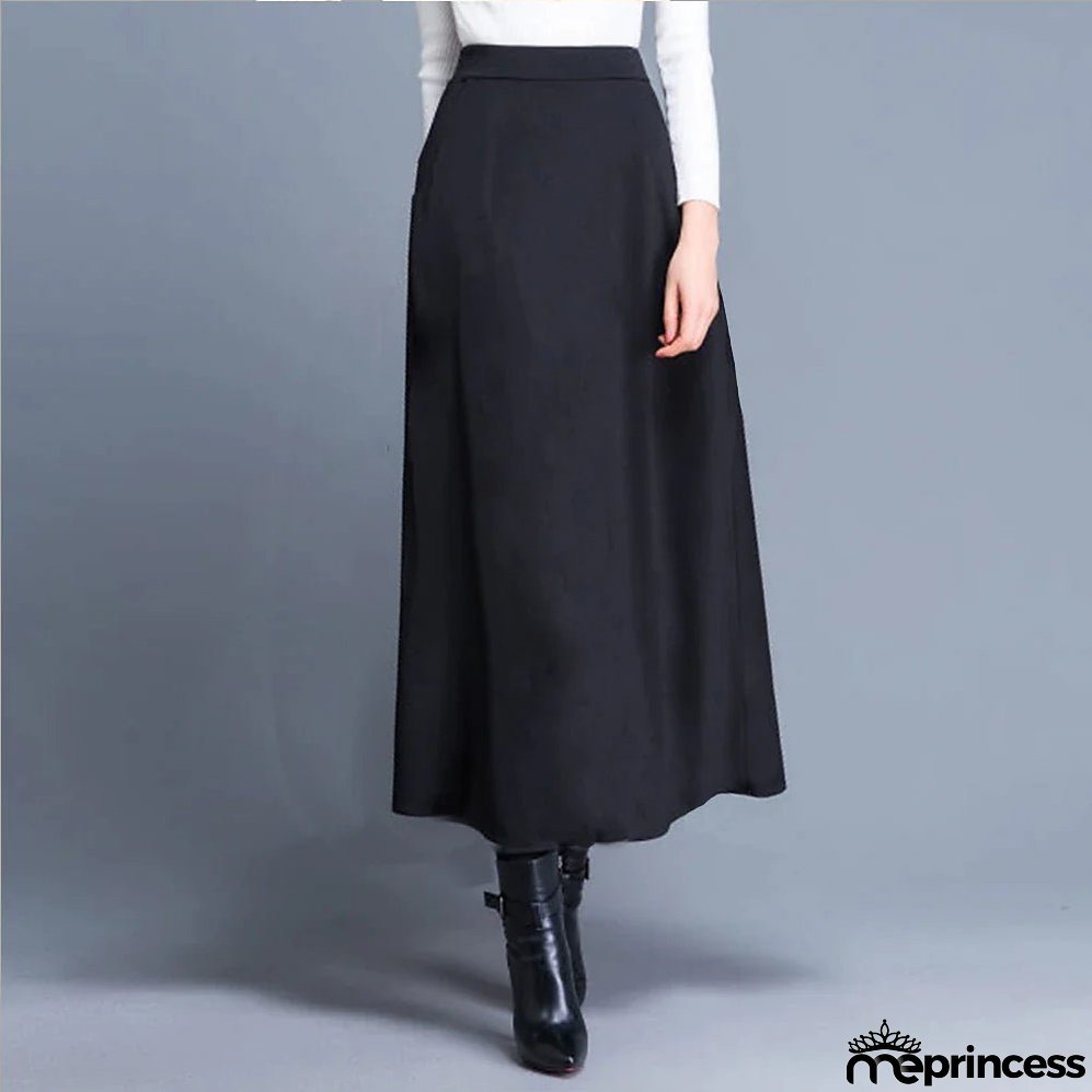 Women's Swing Work Skirts Maxi Skirt Black Wine Red Skirts Pocket Streetwear Basic Casual Office / Career WorkWear M L XL