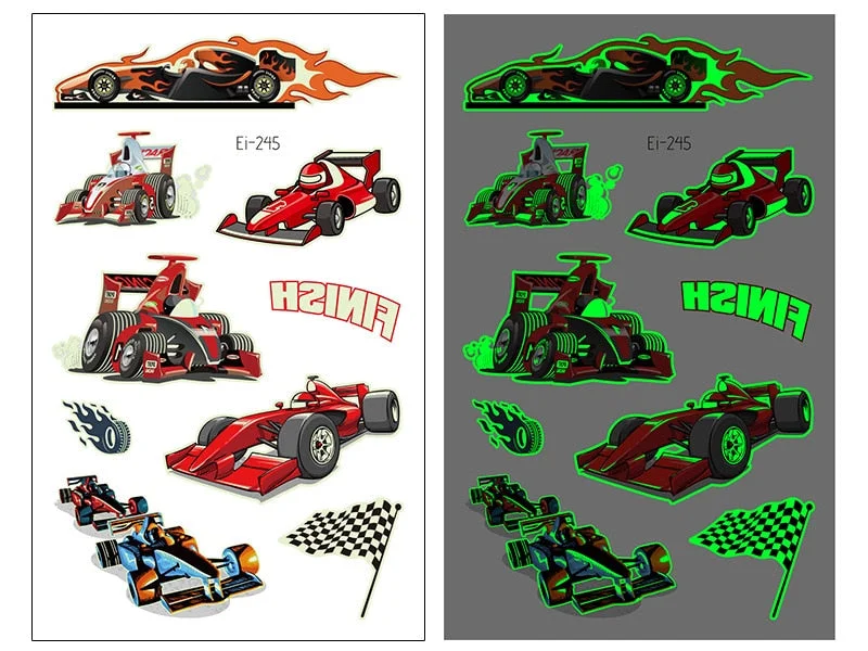 New Racing Waterproof Temporary Tatoo Sticker Children Cool Luminous Motorcycle Racing Fake Tattoo Night Glowing Tattoo Stickers