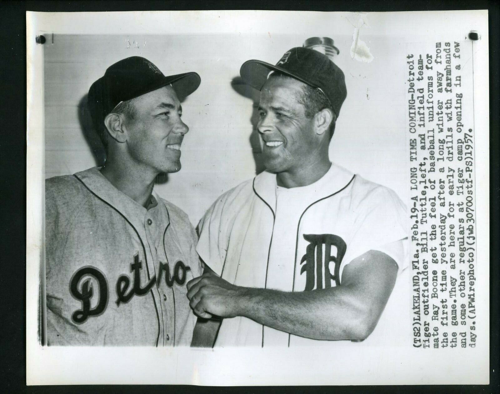 Bill Tuttle & Ray Boone 1957 Press Photo Poster painting Detroit Tigers