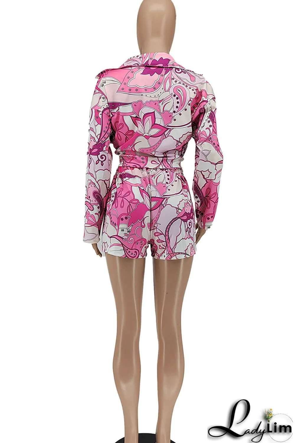 Green Fashion Sexy Print Patchwork Turndown Collar Long Sleeve Three Pieces