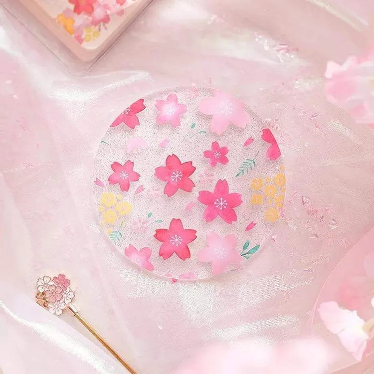 Romantic Cherry Blossom Season Acrylic Sakura and Cat Coasters SP15845