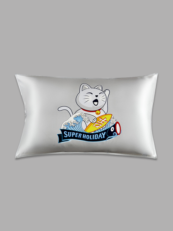 Holiday Cat Cartoon Kid's Silk Pillowcase