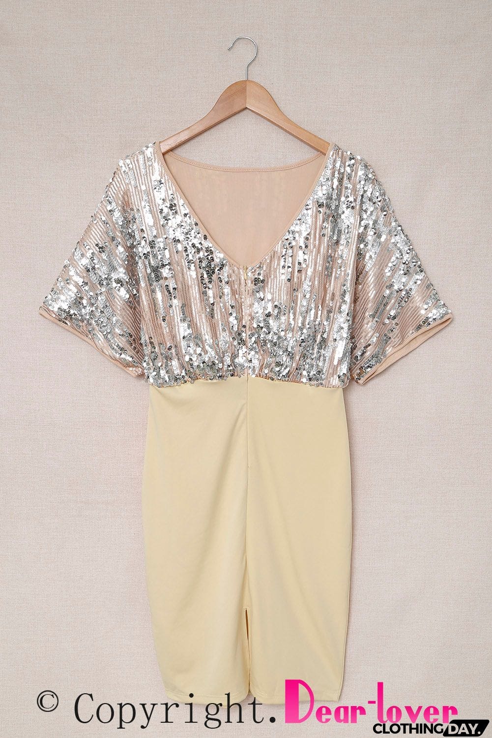 Apricot Sequin Batwing Top Midi Dress