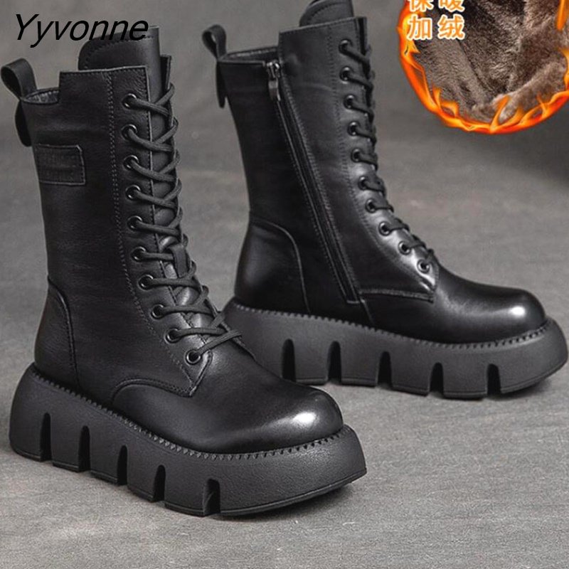 Yyvonne 2023 Vintage Style Genuine Leather Women Boots Flat Booties Soft Cowhide Women's Shoes Zip Ankle Boots zapatos mujer