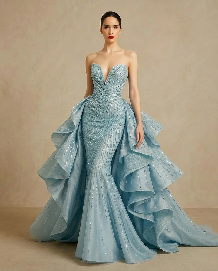 Lussooy Graceful Sequins Embroidery Sweetheart Mermaid Strapless Evening Dress