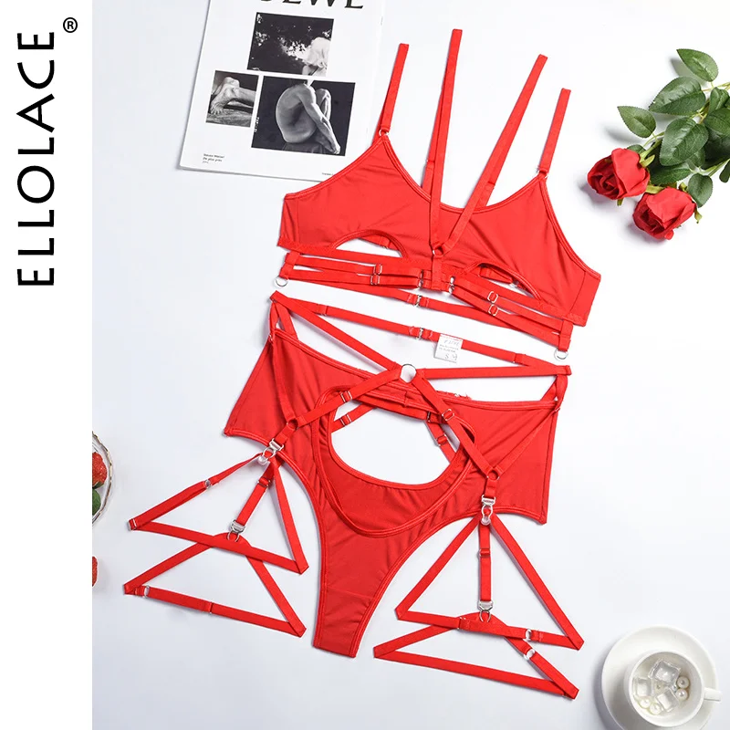 Billionm Hollow Out Lingerie For Women You Can See Underwear Halter Bra Erotic 5-Pieces Fancy Luxury Set Red Sensual Outfits