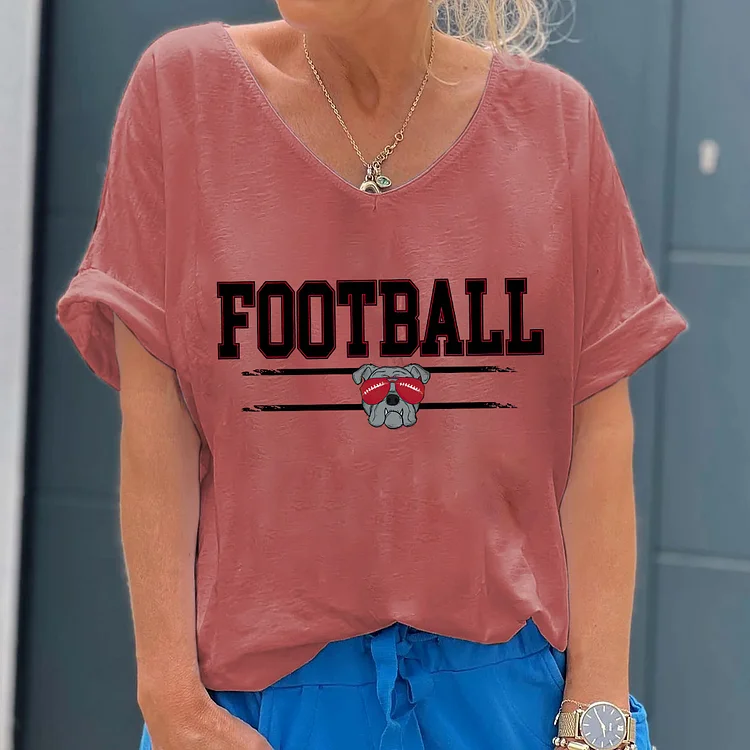Football Print Casual V-Neck Women's Shirts
