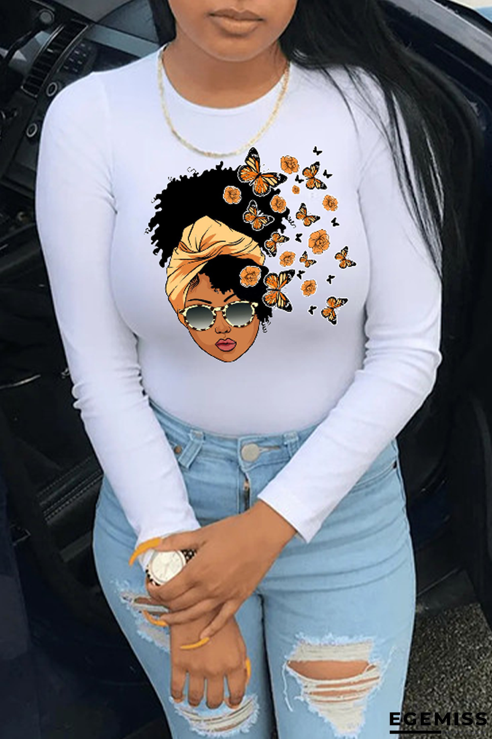 White Street Vintage Print Patchwork O Neck Tops | EGEMISS