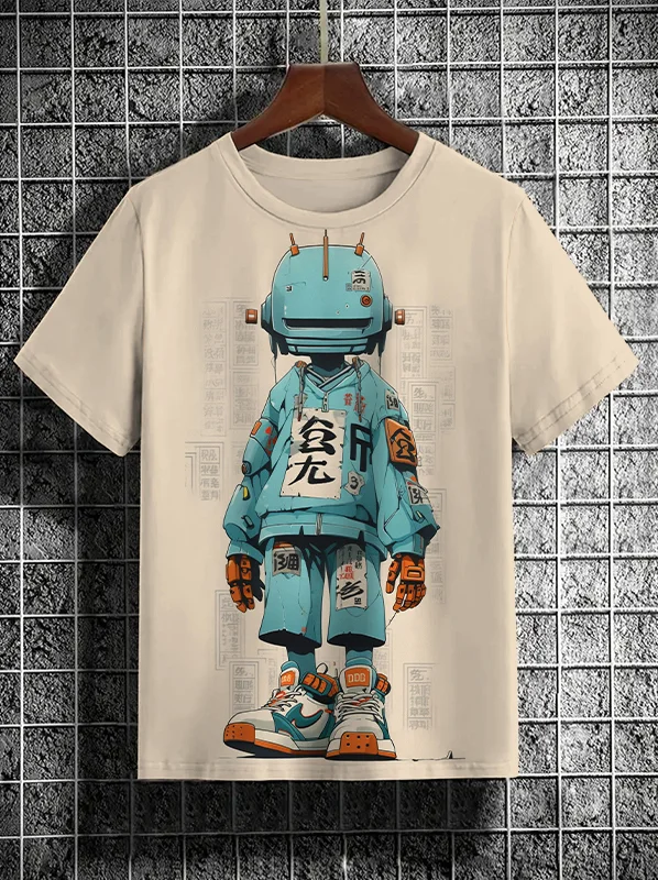 Men's Cool Cyberpunk Mecha Man Art Print Casual T-Shirt