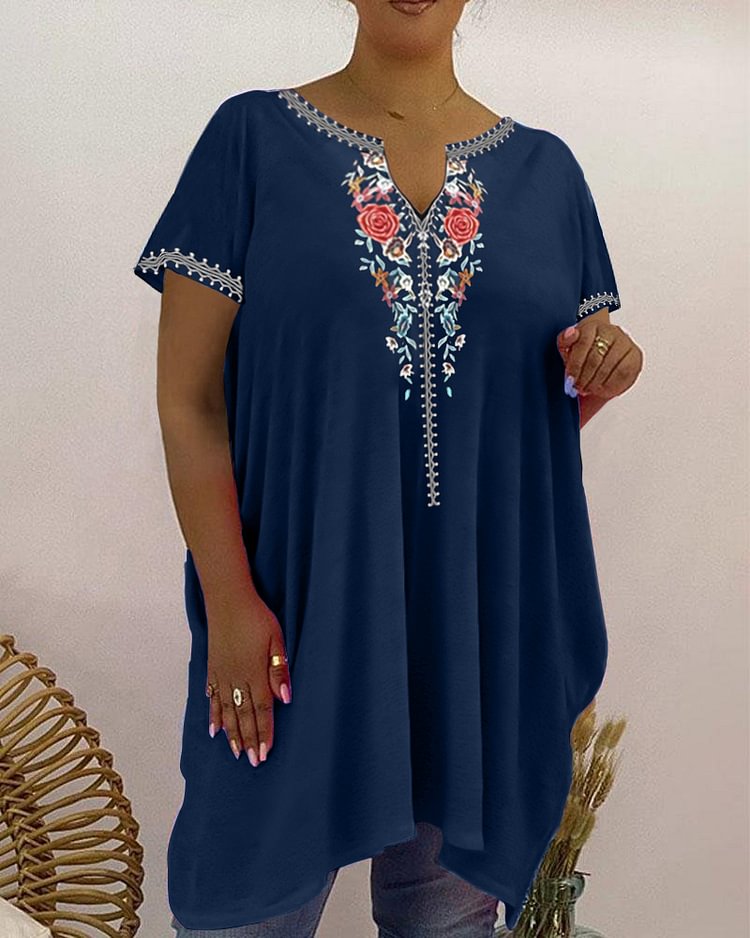 V-Neck Women's Casual Print T-Shirt