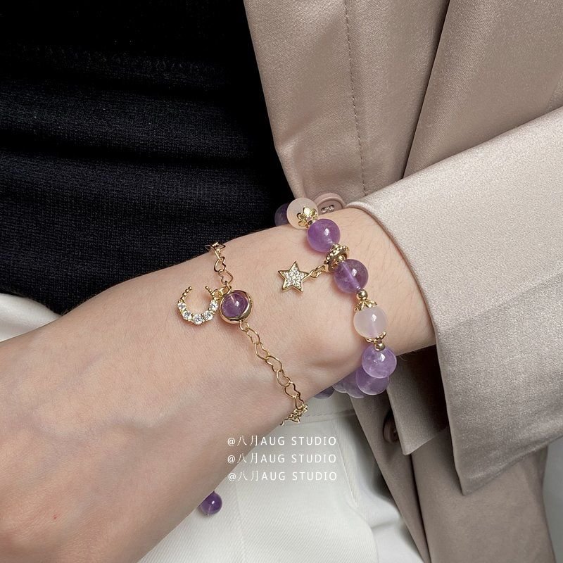 BTS purple amethyst star and moon good luck bracelet