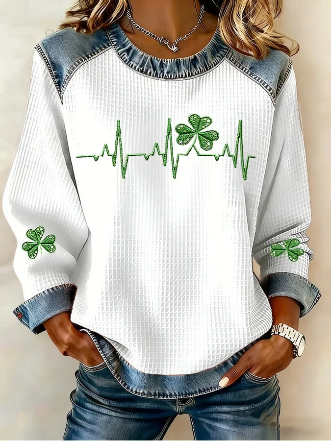 Women's  St. Patrick's Day Faux Denim Print Top 
