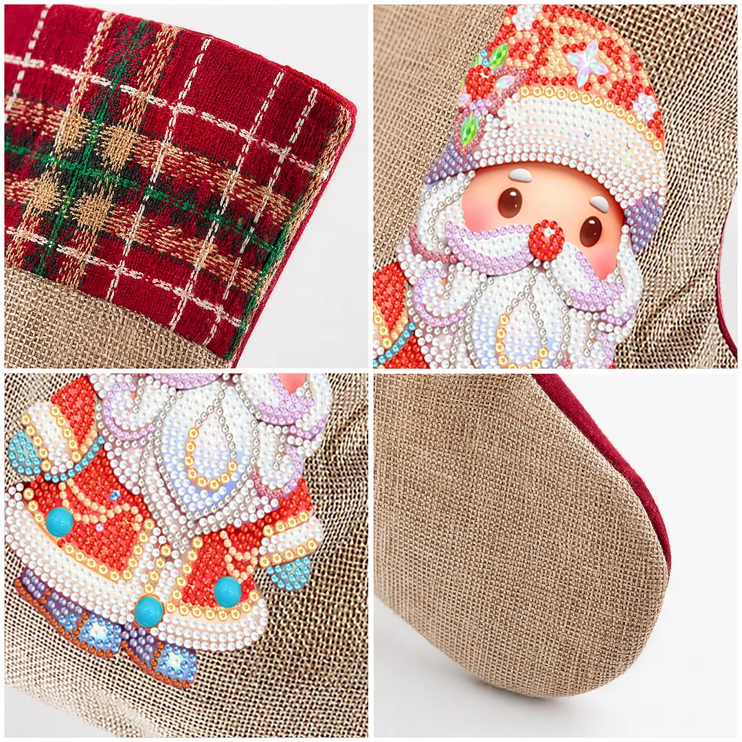 DIY Diamond Painting Christmas Stockings Hanging Ornaments Large Capacity Xmas Socks Pendant Wear Resist Candy Gift Storage Bags for Family Christmas Holiday Party Decoration (Santa Claus)