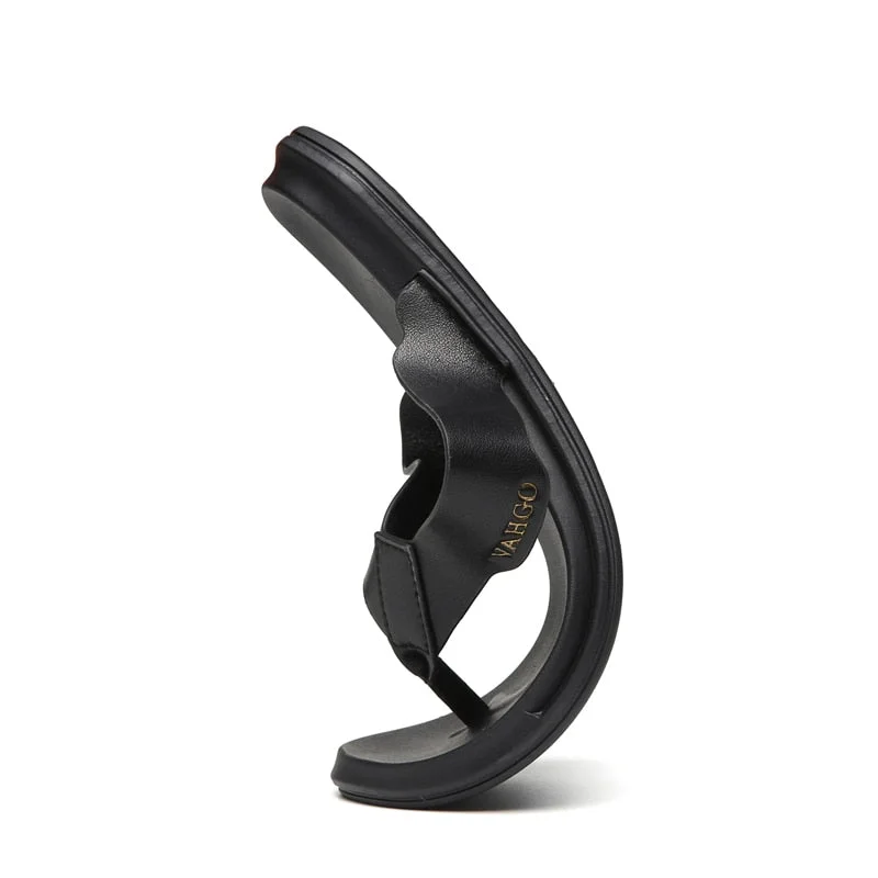 Flip-flops Men's Summer Outdoor Wear Beach Non-Slip Deodorant Clip Feet Men's Indoor Slippers Wear-Resistant Leather Trend Black