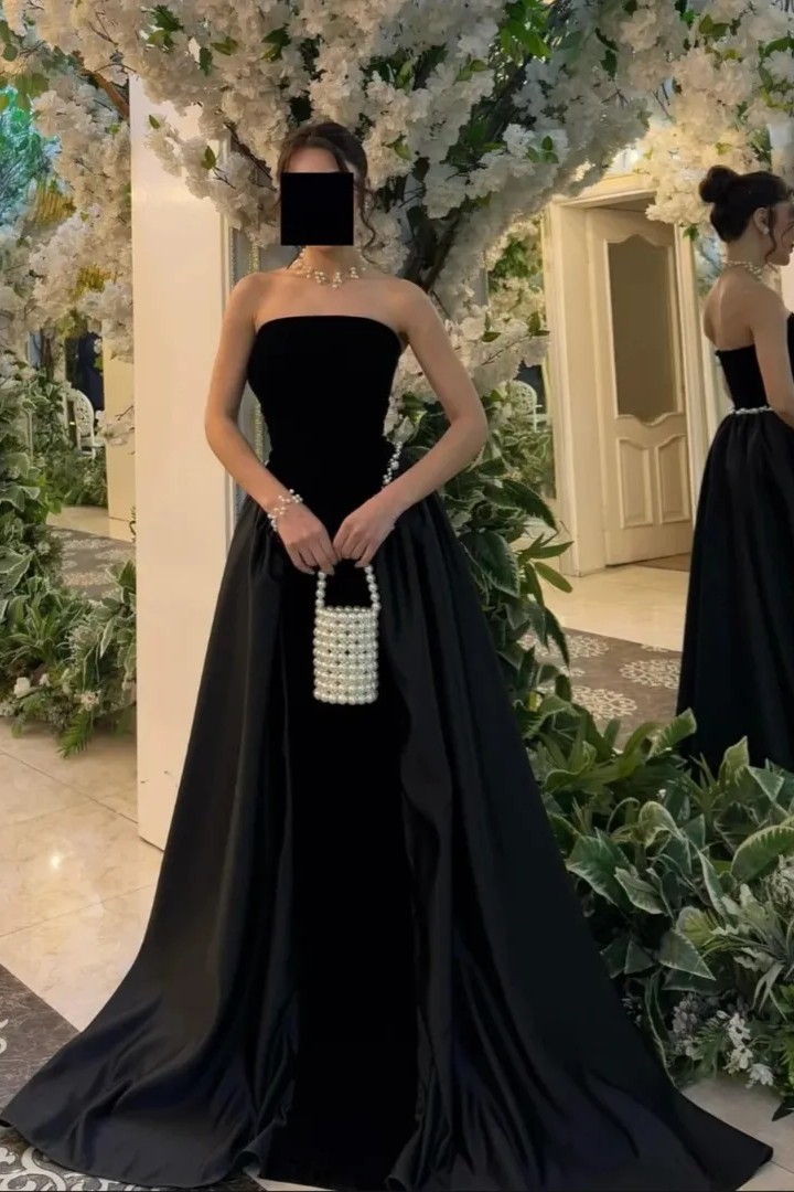 Lvs&Broner Shinning Black Strapless Sleeveless Long Prom Dress With Beading