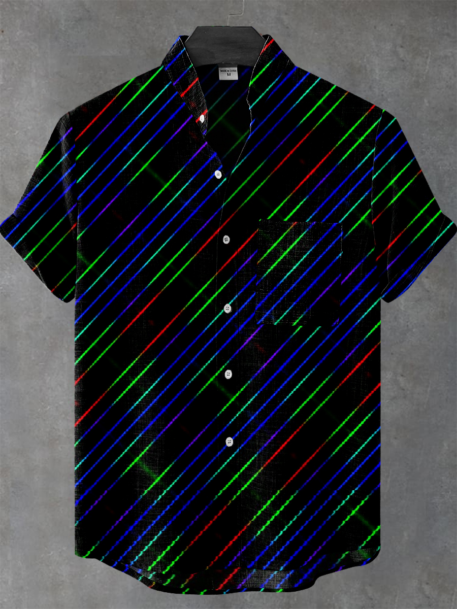 Psychedelic Gradient Lines Art Print Casual 100% Cotton Shirt